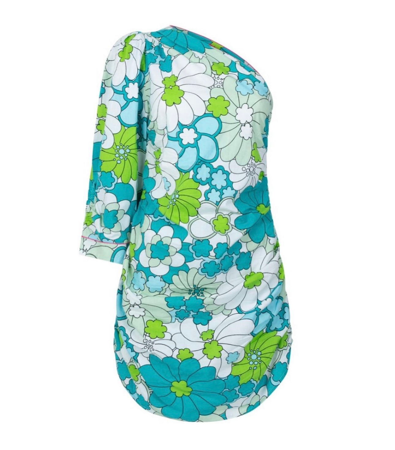 Place Du Soleil Turquoise & Green Flower One Shoulder Dress S23407