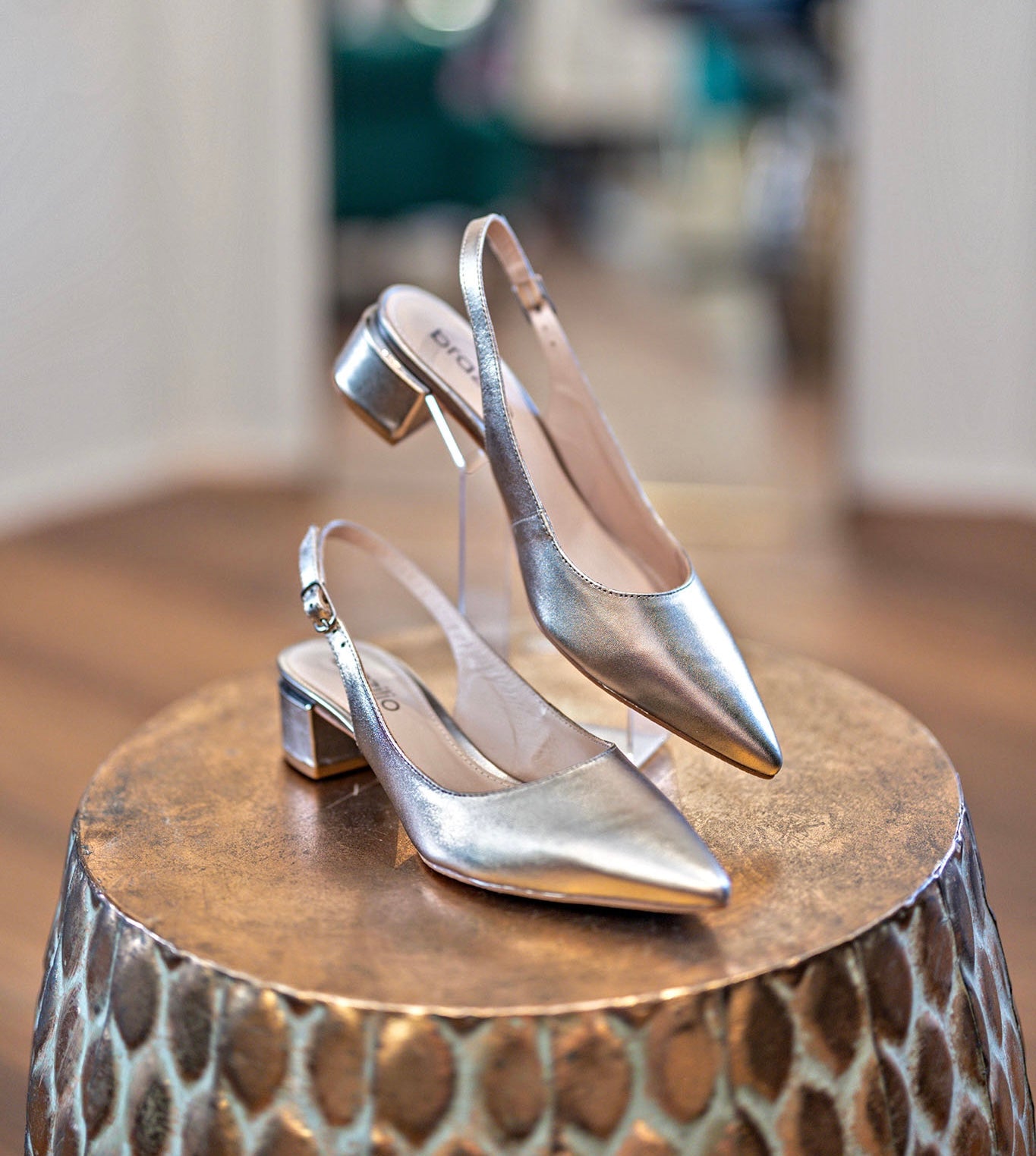 Brazilio Metal Pewter Sling Back Heel