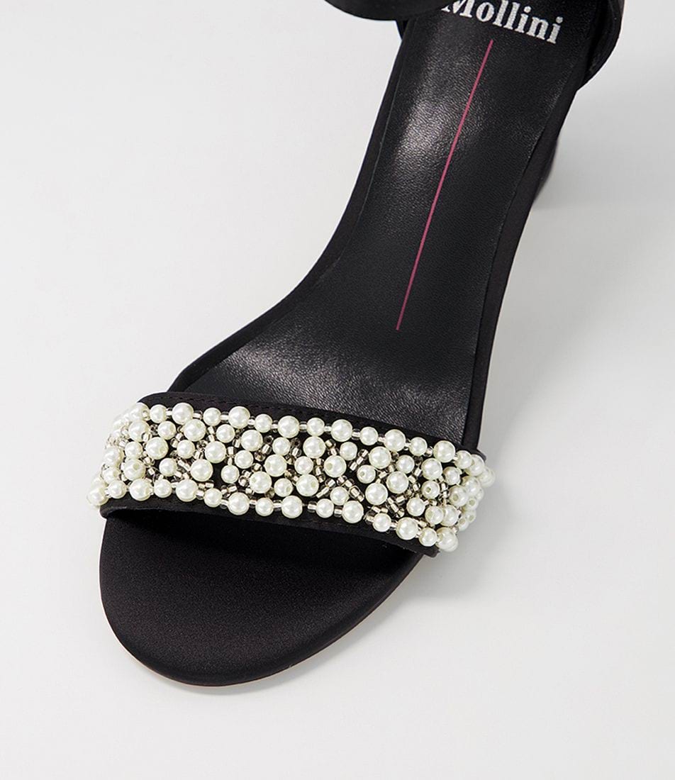 Mollini Guest Black Satin Pearl Heels
