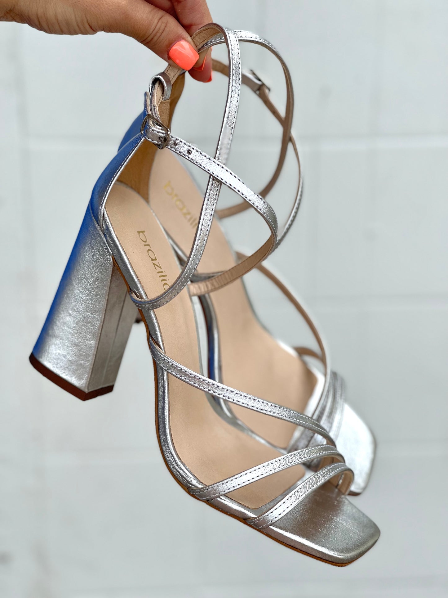 Brazilio Silver Block Heels