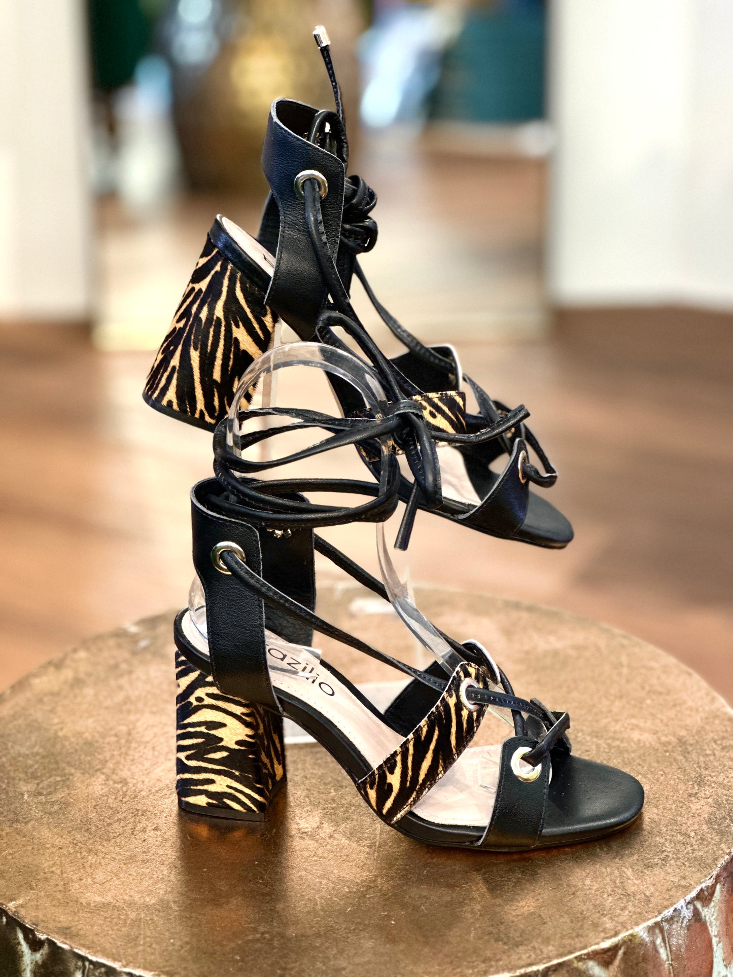 Brazilio Tiger/Black Wrap Heels