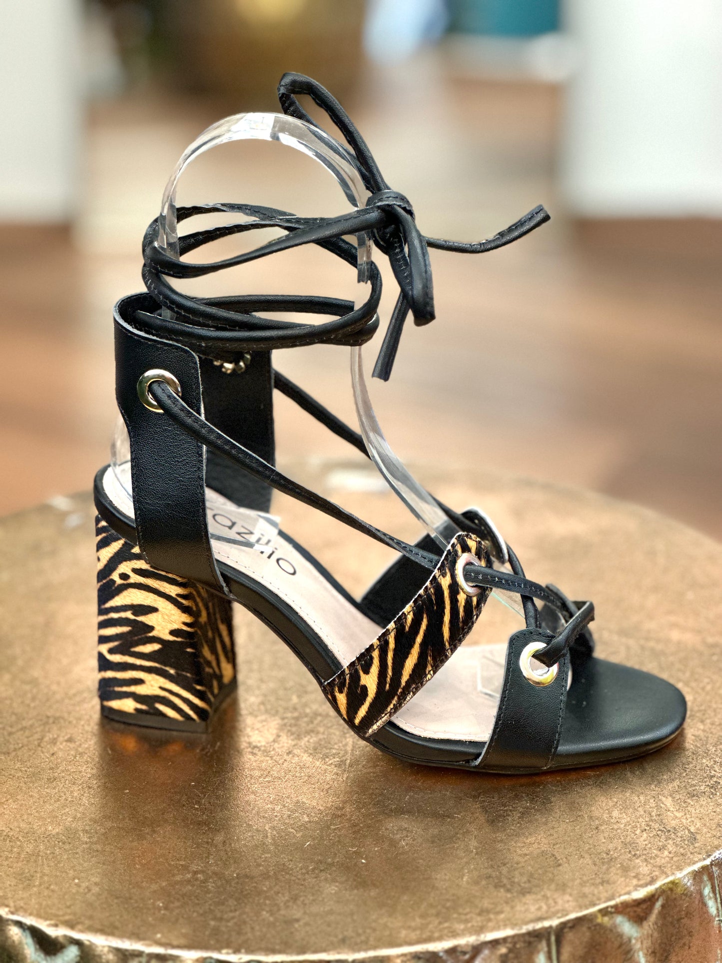 Brazilio Tiger/Black Wrap Heels
