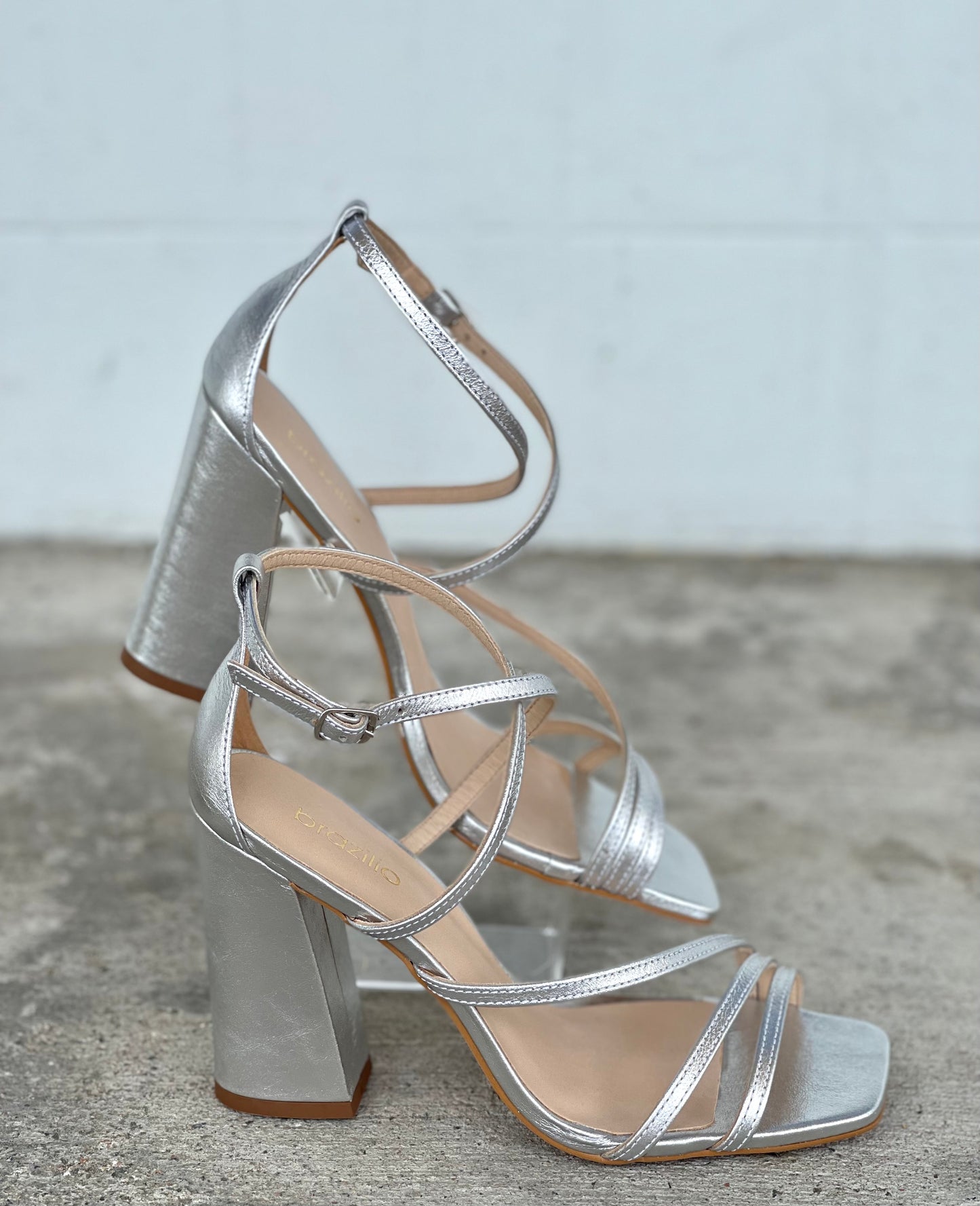 Brazilio Silver Block Heels