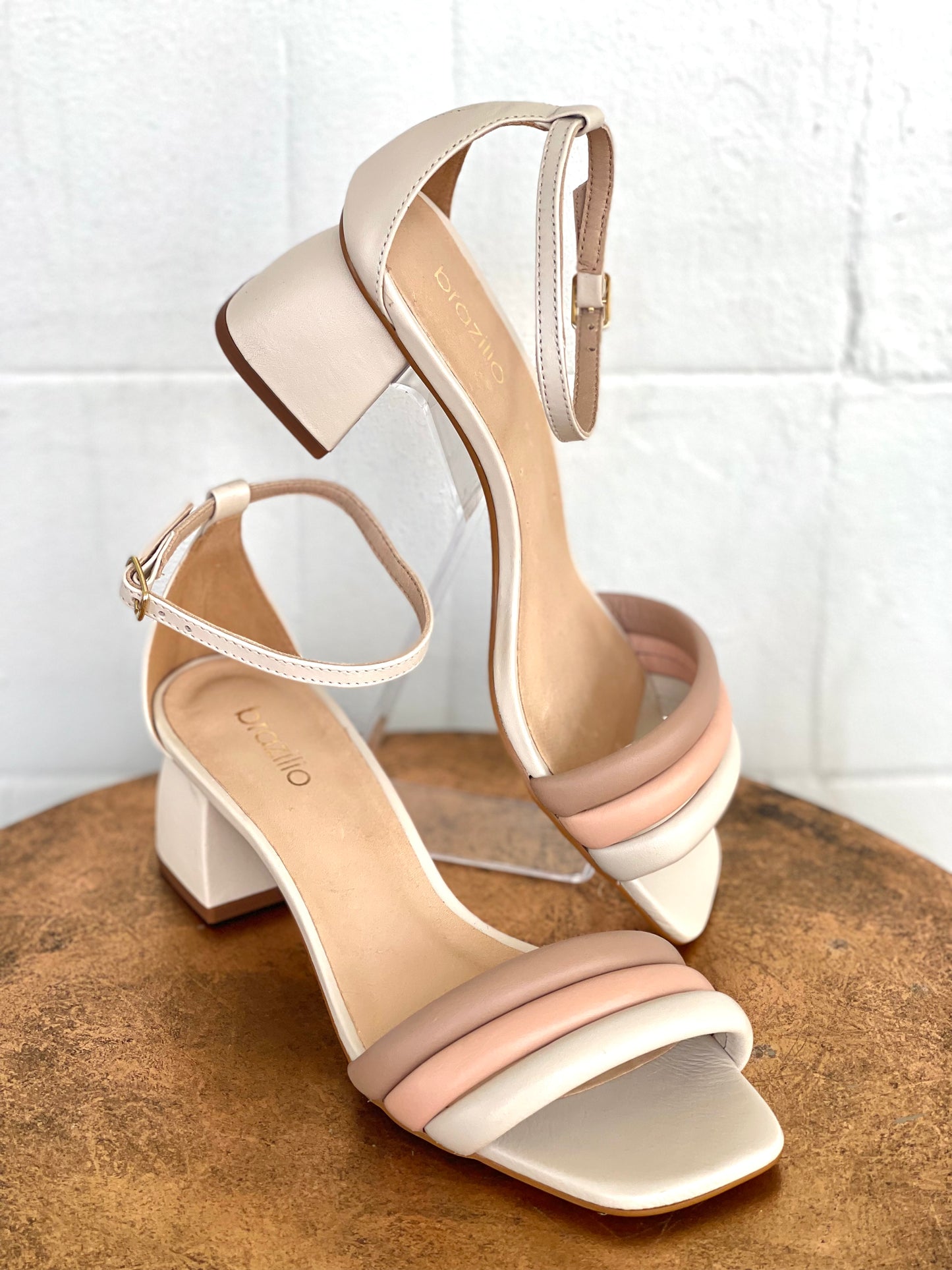 Brazilio Veneto Off White Multi Block Heels