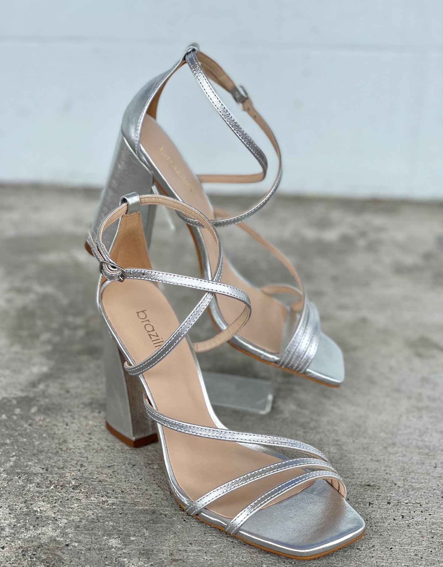 Brazilio Silver Block Heels