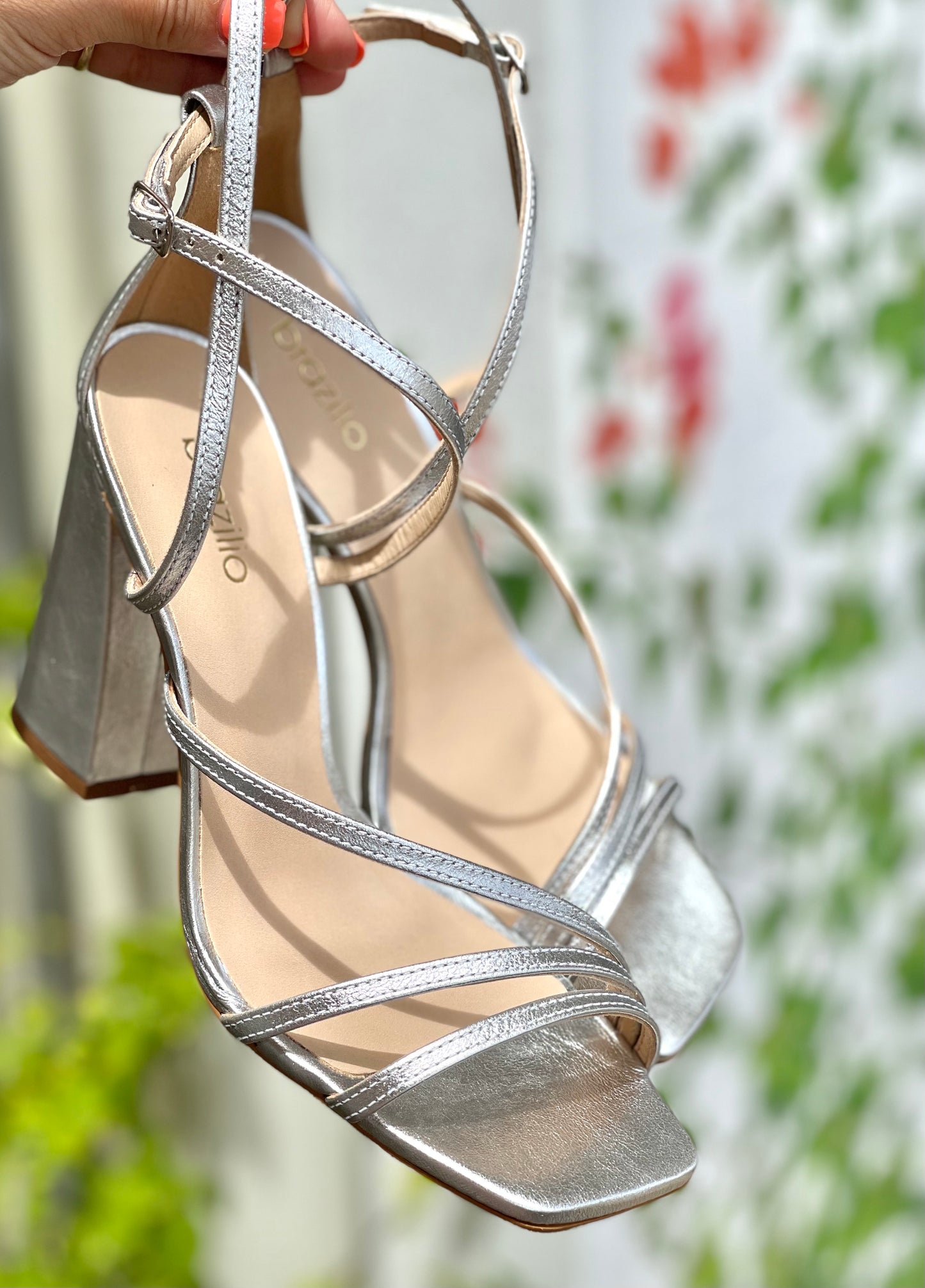 Brazilio Silver Block Heels