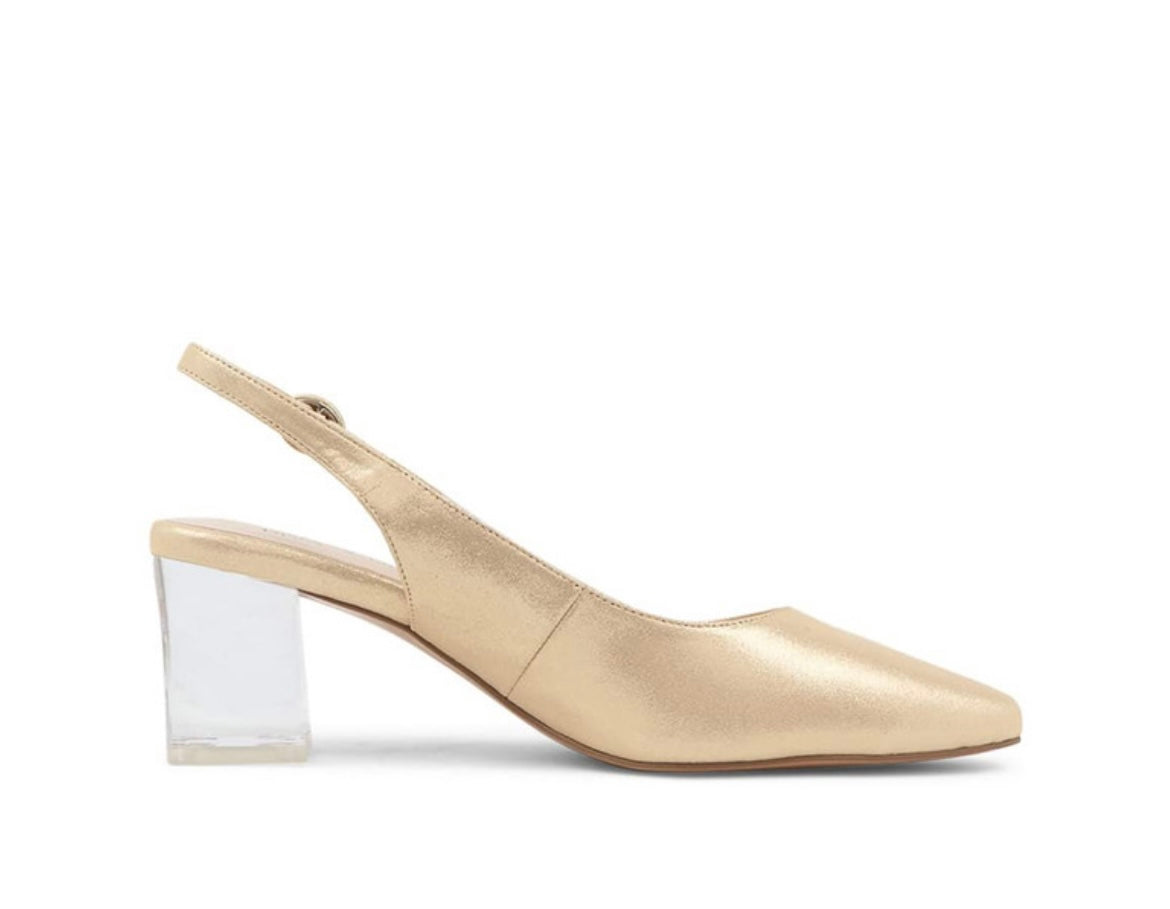 Django & Juliette Hinnis Pale Gold Clear Block Heels