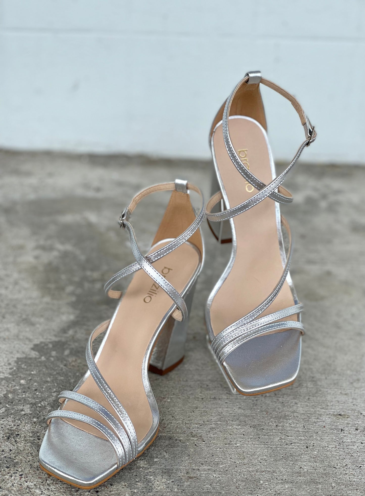 Brazilio Silver Block Heels