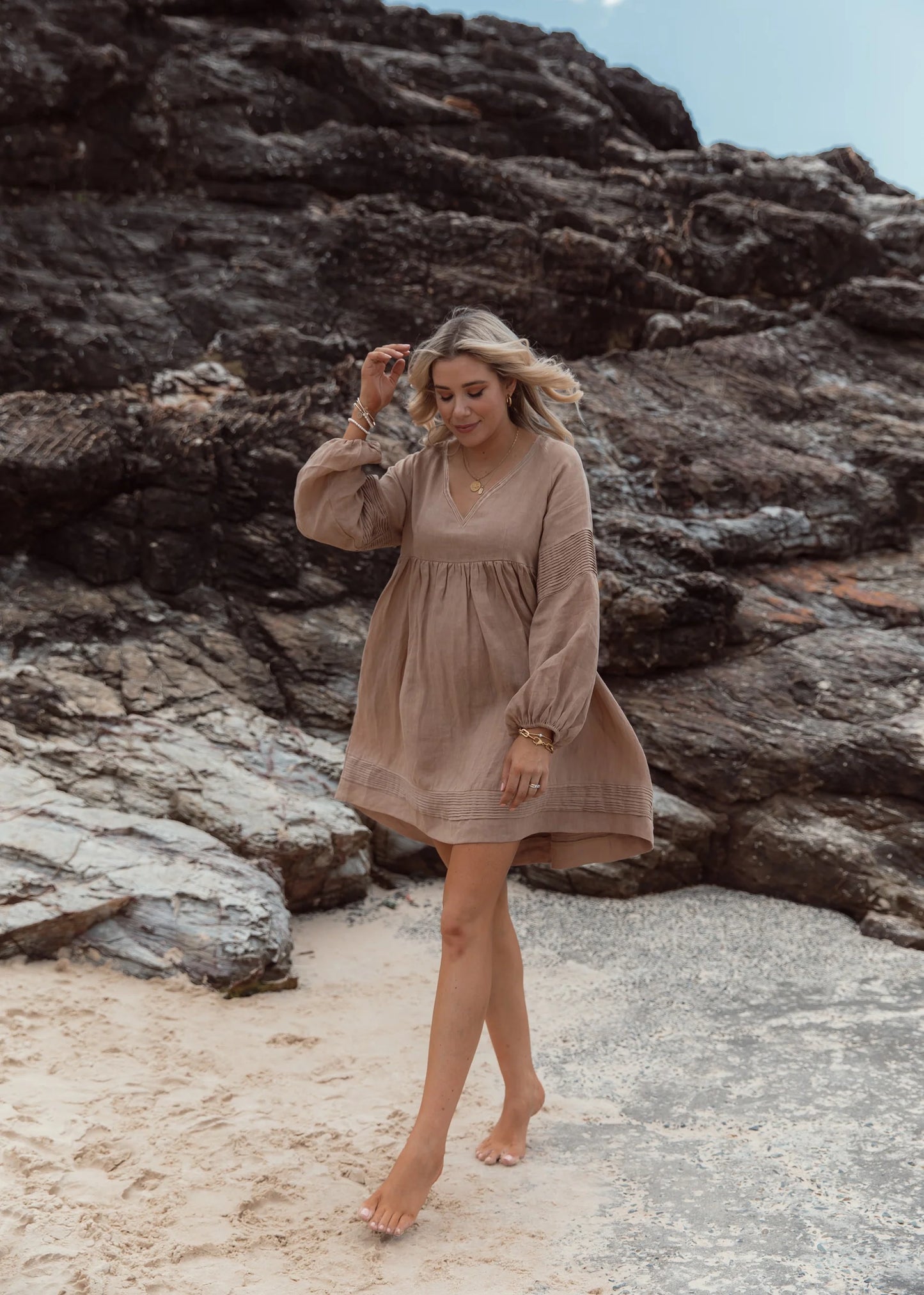 Leoni Marley Linen Dress - Sun Tan