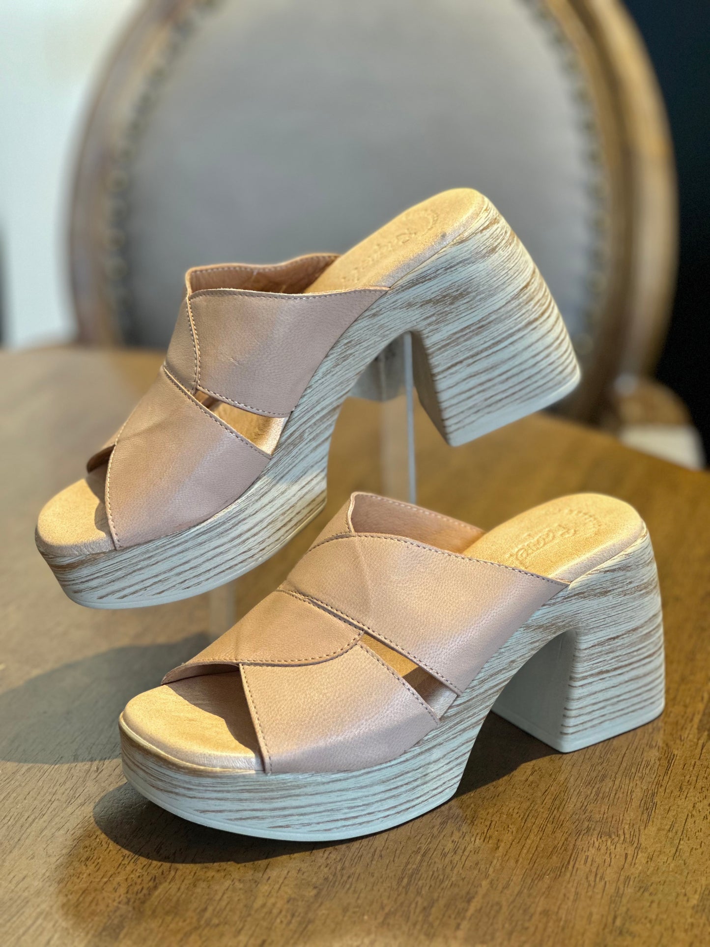 Raquel Perez Xenon Taupe Platform Wedges