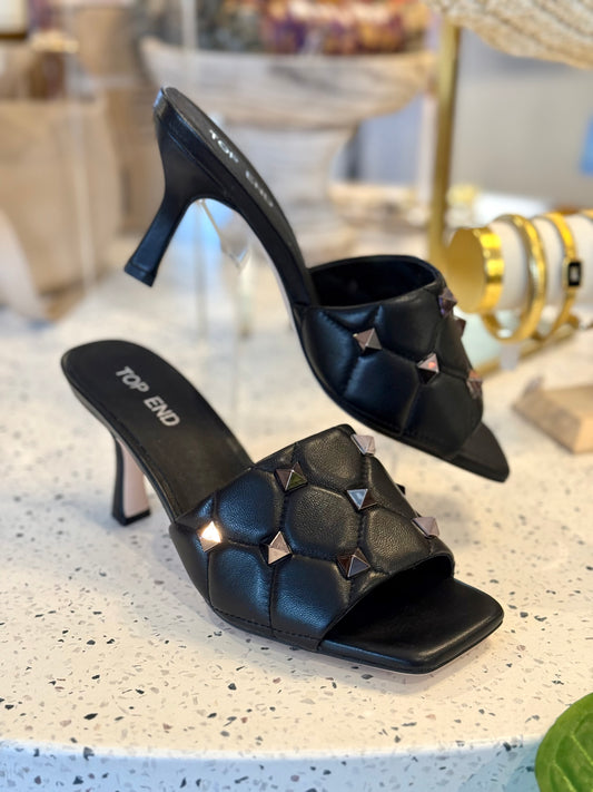 Top End Lypper Black Studded Leather Mules