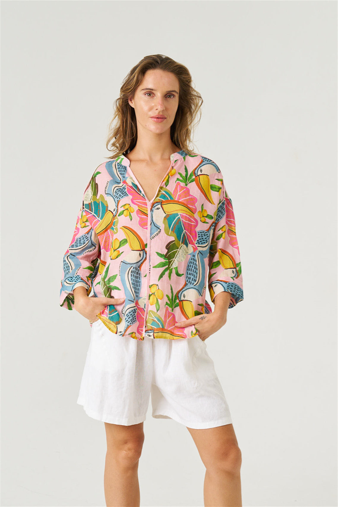 Worthier Toucan Print Linen Shirt