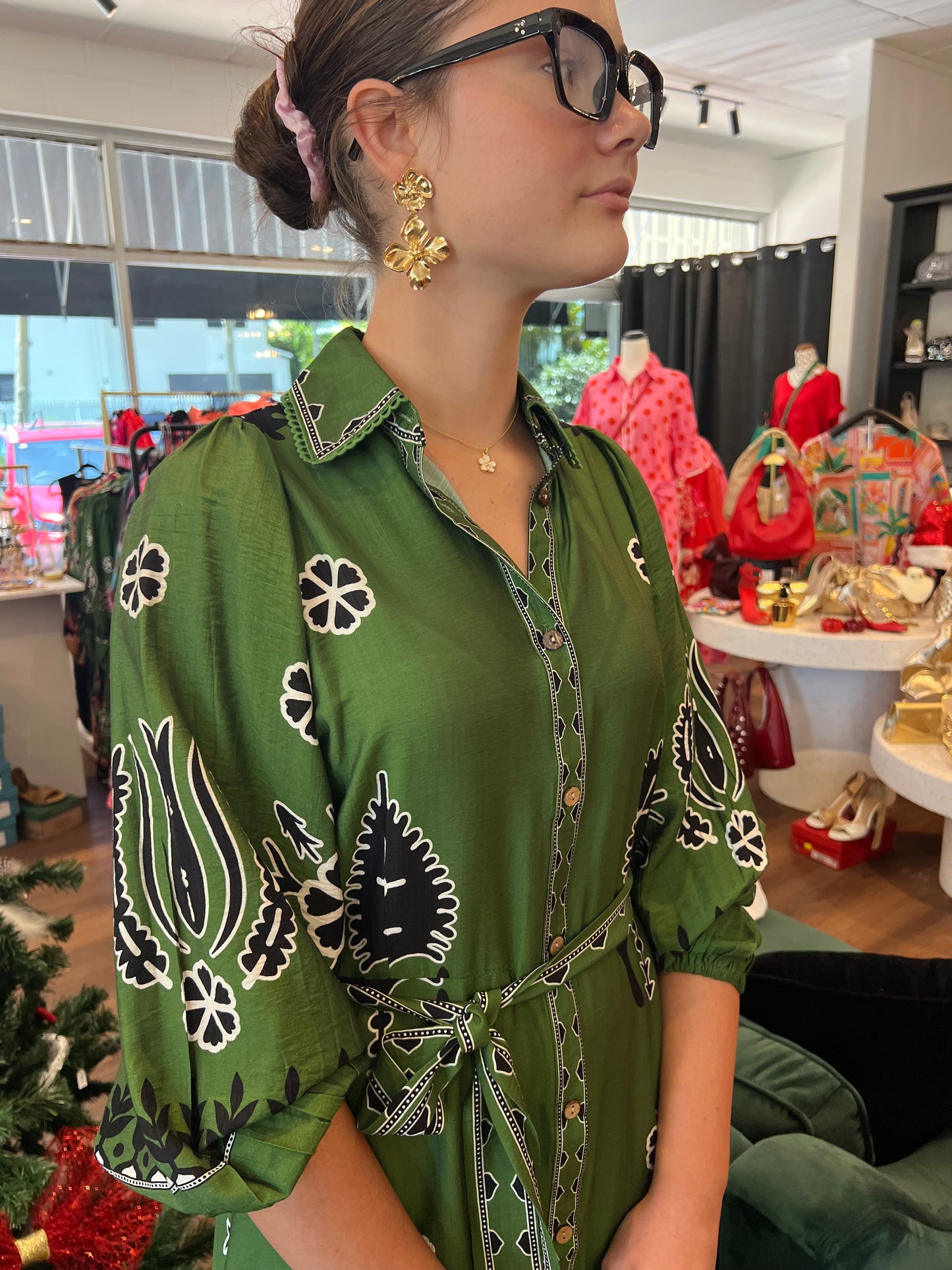 New U Collection Sophie Mini Dress - Green, Black & White