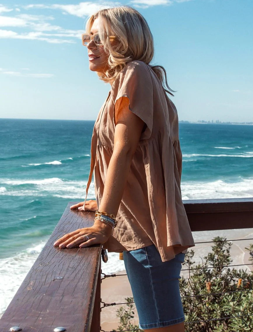 Leoni Ayla Linen Top - Sun Tan