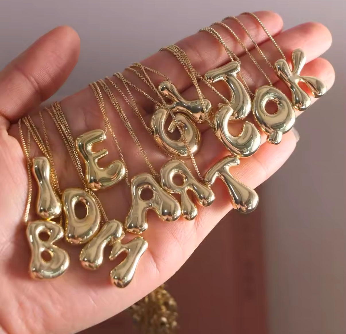 Bubble Letter Necklace Gold