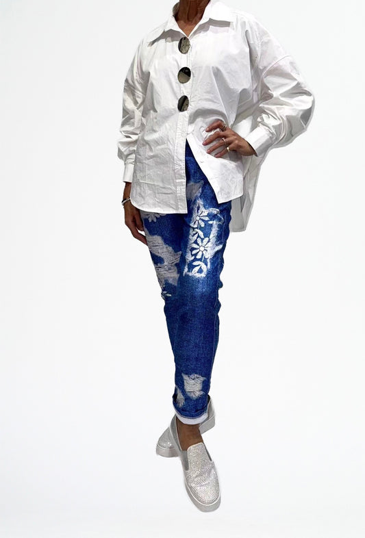 La Strada Electric Blue Ripped Look Pant