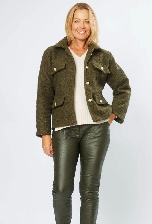La Strada Khaki Green Wet Look Pants