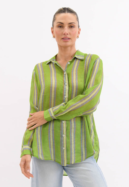 Worthier Summer Crush Green Stripe Button Shirt