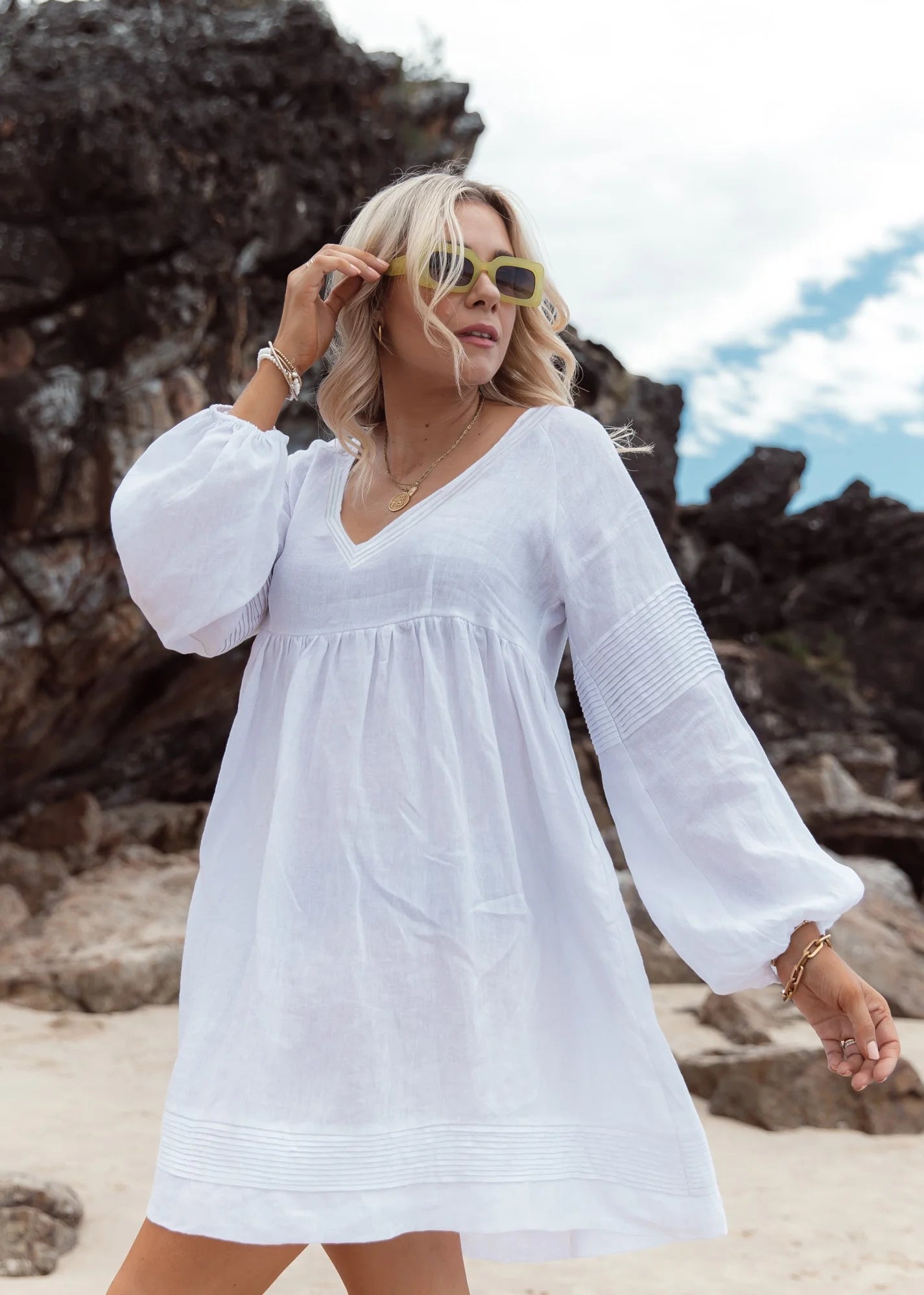 Leoni Marley Linen Dress - White