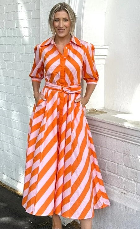 Leoni Bianca Orange & Pink Stripe Dress