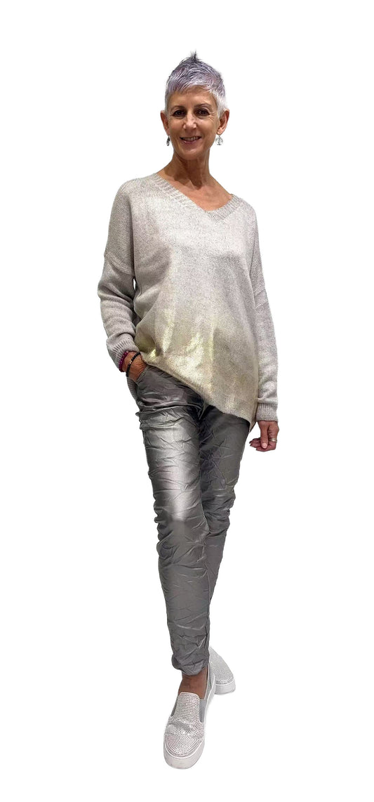 La Strada Pewter Wet Look Pants