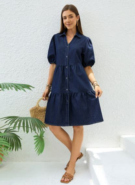 Mutig Soft Denim Tiered Dress