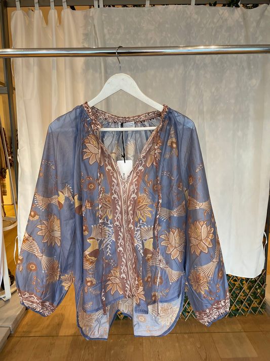 The Italian Closet Blue & Chocolate Bird Blouse