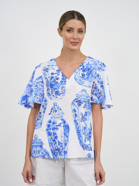 Liberty Rose Blue Vase Top