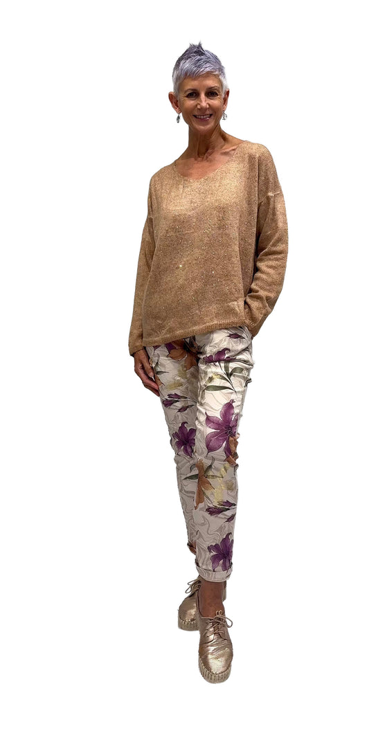 La Strada Beige Floral Pants