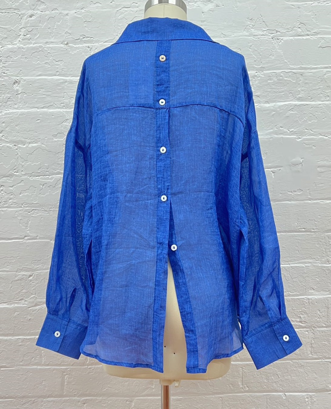 Worthier Annie Royal Blue Long Sleeve Linen Button Shirt