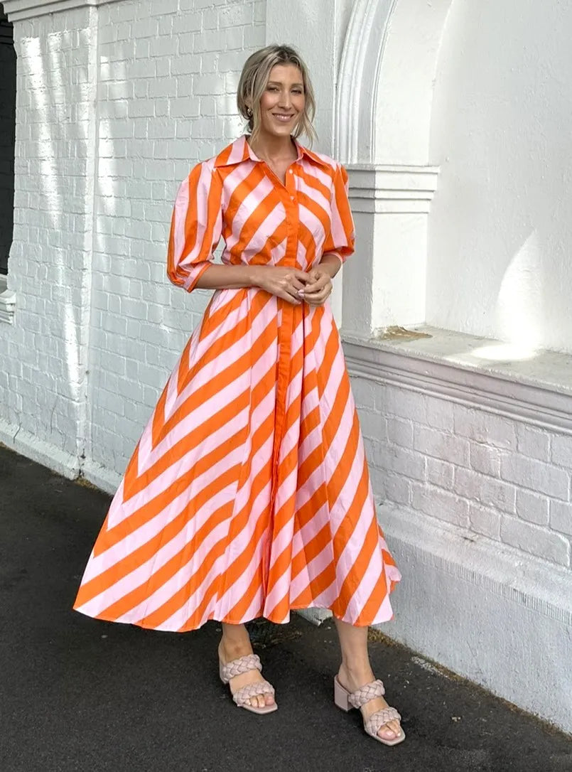 Leoni Bianca Orange & Pink Stripe Dress