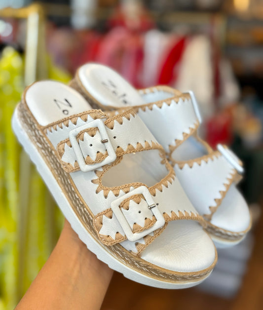 Zola Heidi White Cushioned Leather Slides