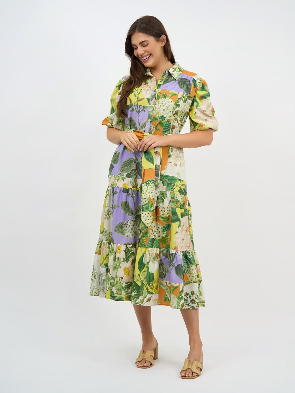 Liberty Rose Lemon Floral Tier Dress