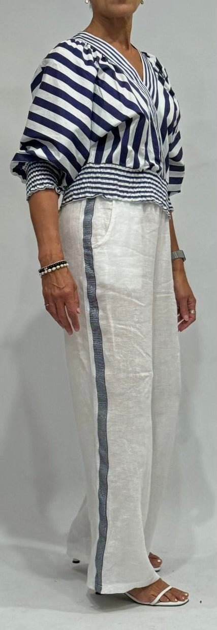 La Strada White Linen Detailed Pants