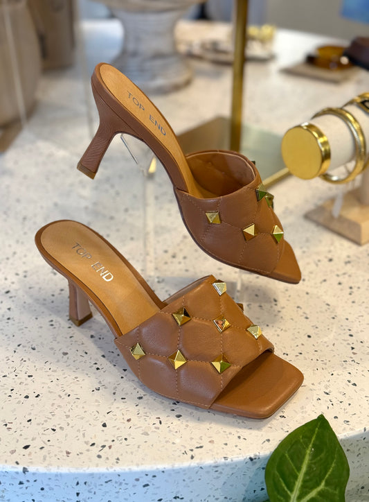 Top End Lypper Tan Studded Leather Mules