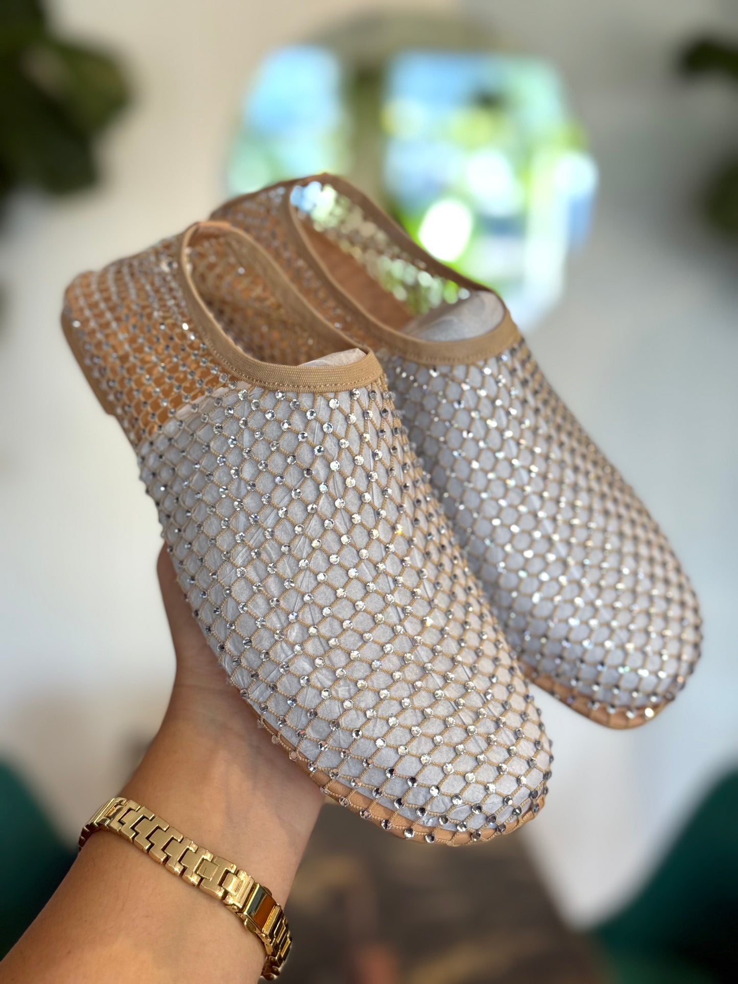Mollini Reaffirm Nude Mesh Leather with Diamantés
