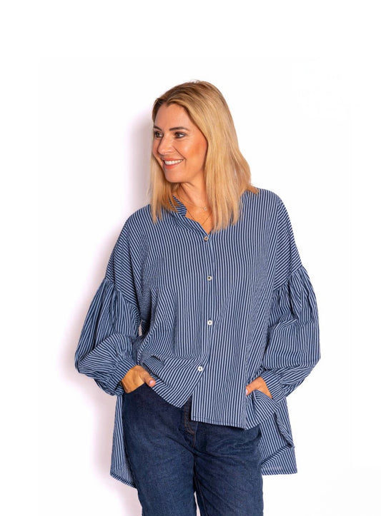 The Italian Closet Berkley Navy Ballon Sleeve Shirt