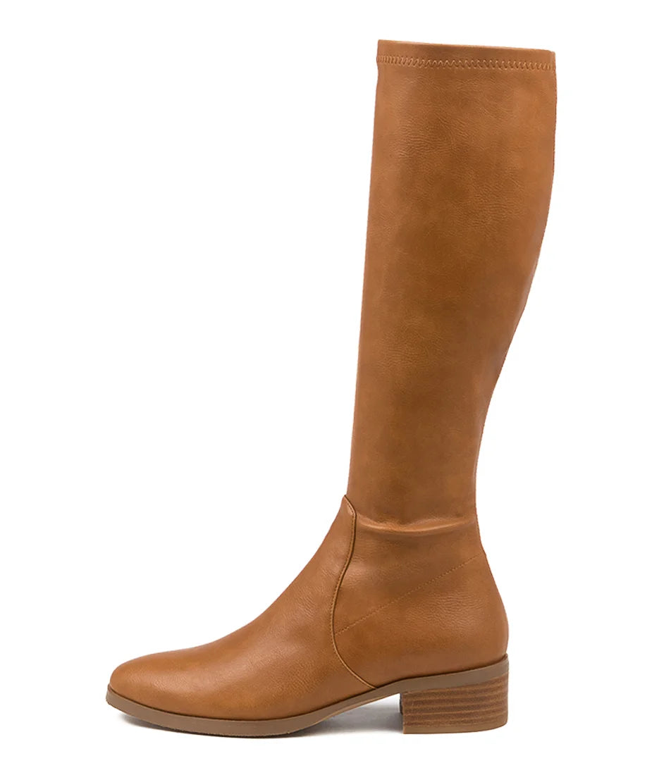 Django & Juliette Timothie Tan Stretch Knee High Boots