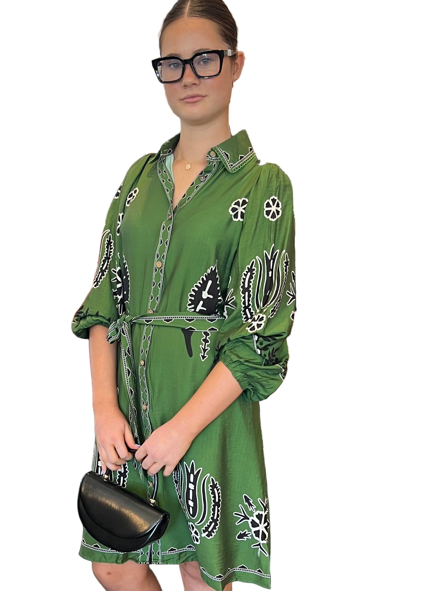 New U Collection Sophie Mini Dress - Green, Black & White