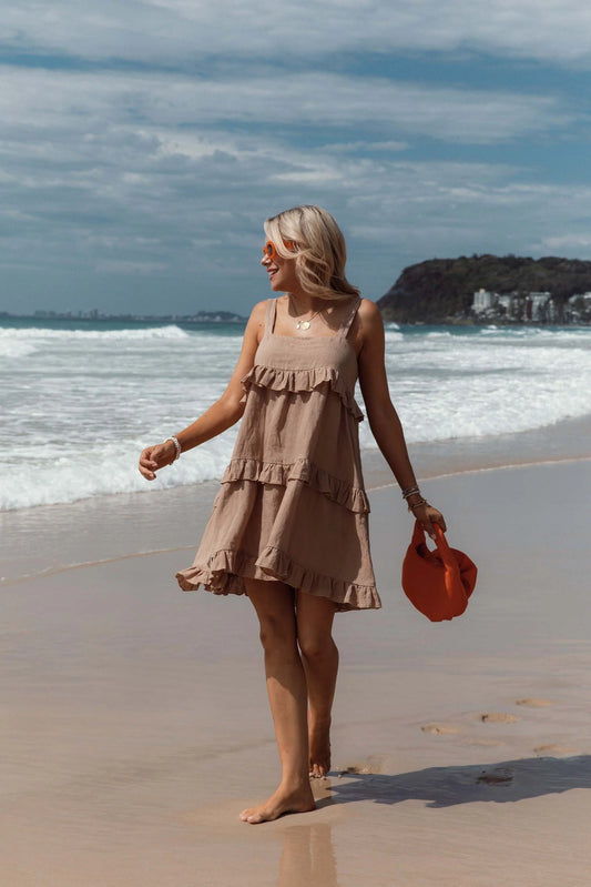 Leoni Keira Linen Dress - Sun Tan