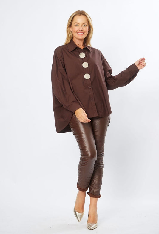 La Strada Chocolate Wet Look Pants