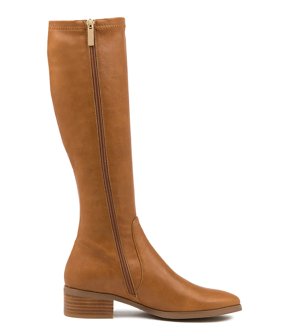 Django & Juliette Timothie Tan Stretch Knee High Boots