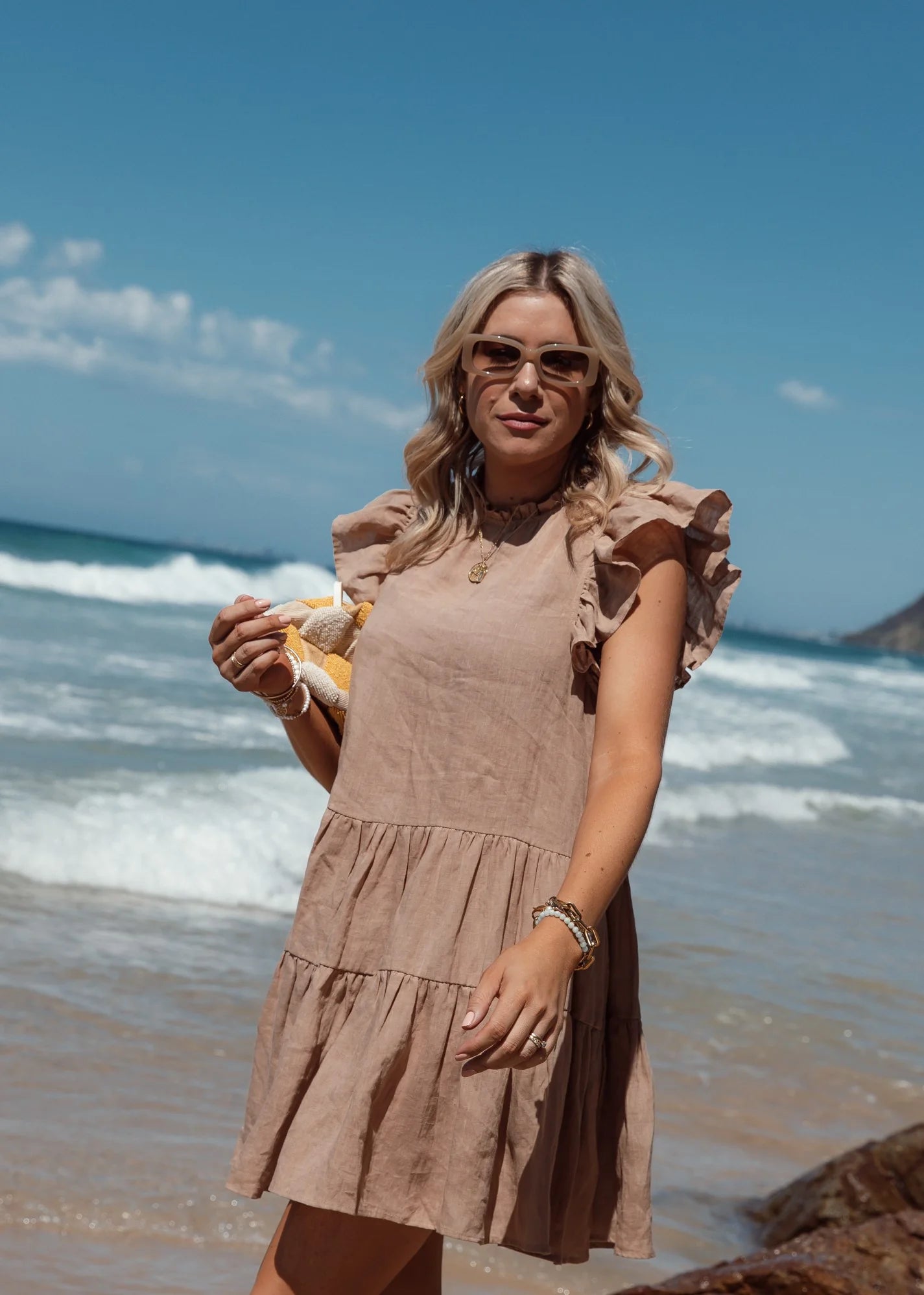 Leoni Jada Linen Dress - Sun Tan