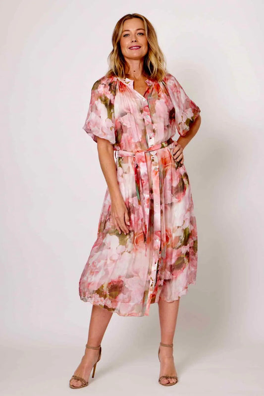 La Strada Amara Pink/Olive Shirt Dress