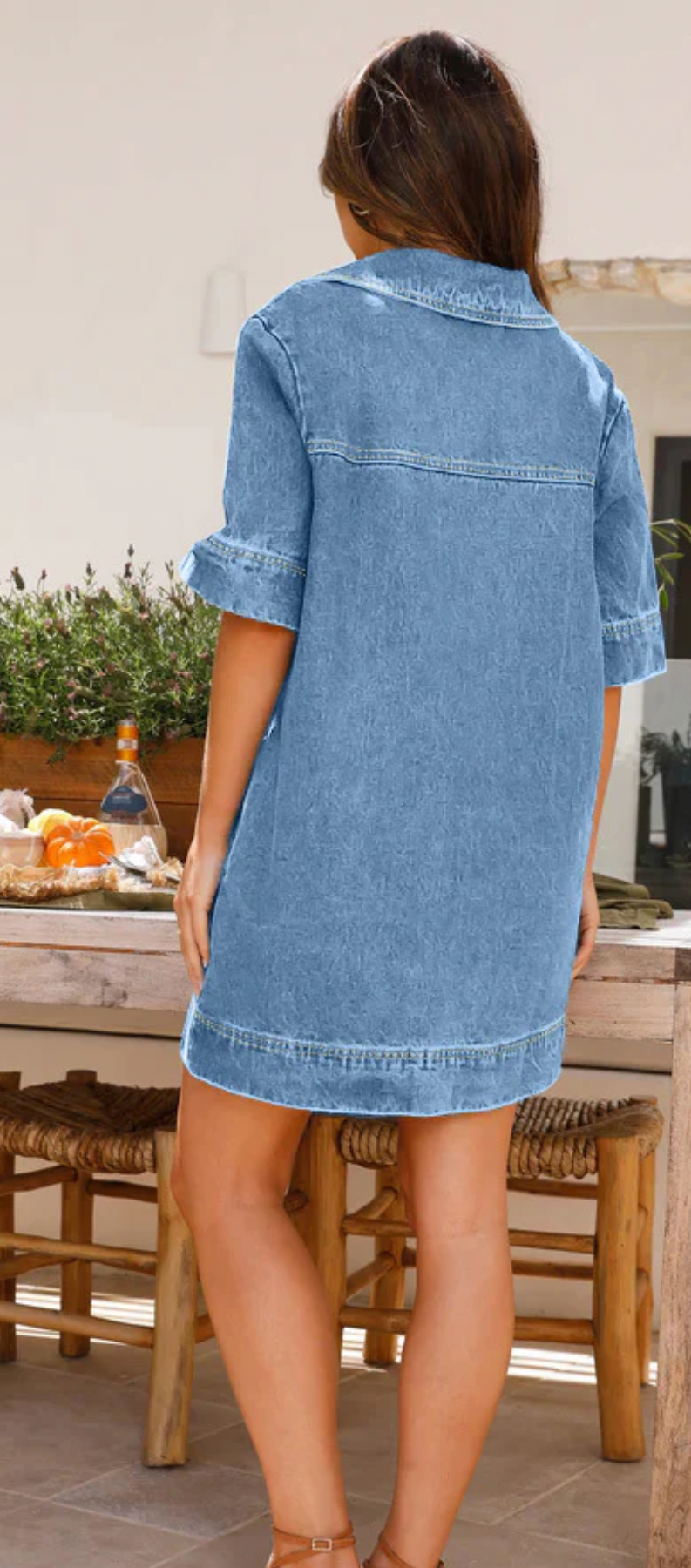 Mutig Collared Pocketed Short Sleeve Denim Dress