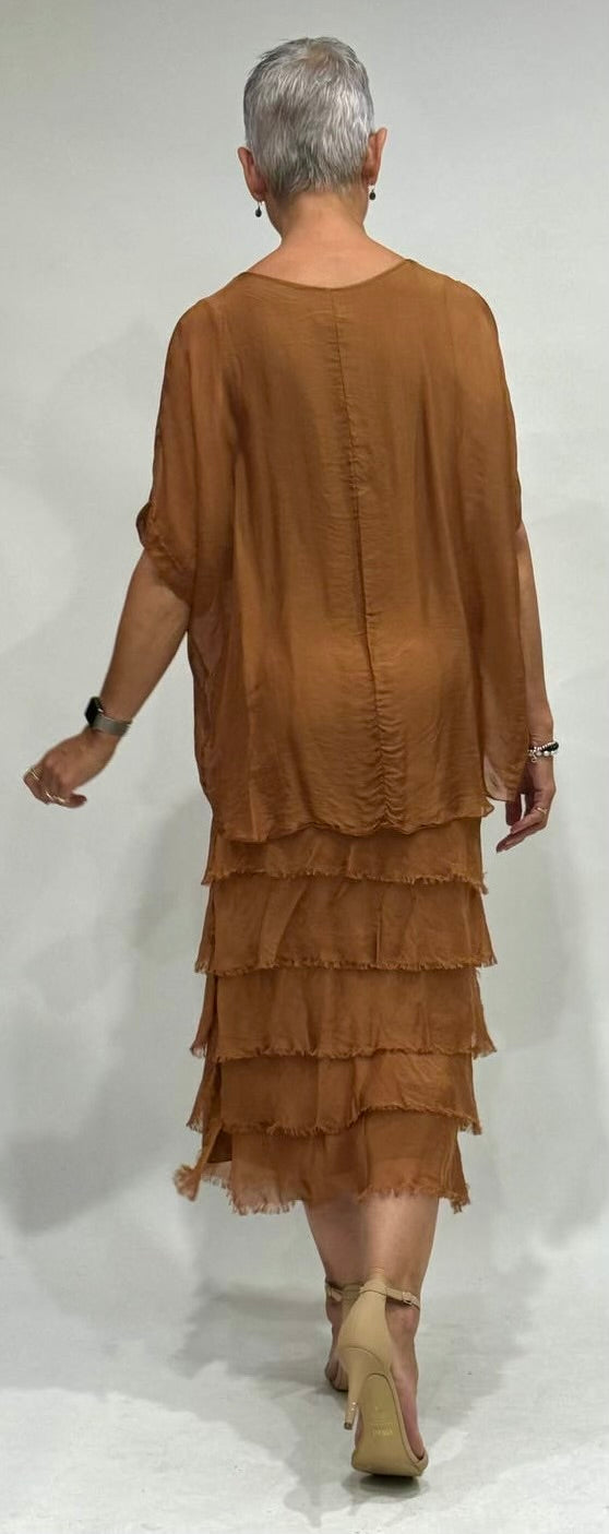 La Strada Benito Goldy Brown Silk Layer Dress