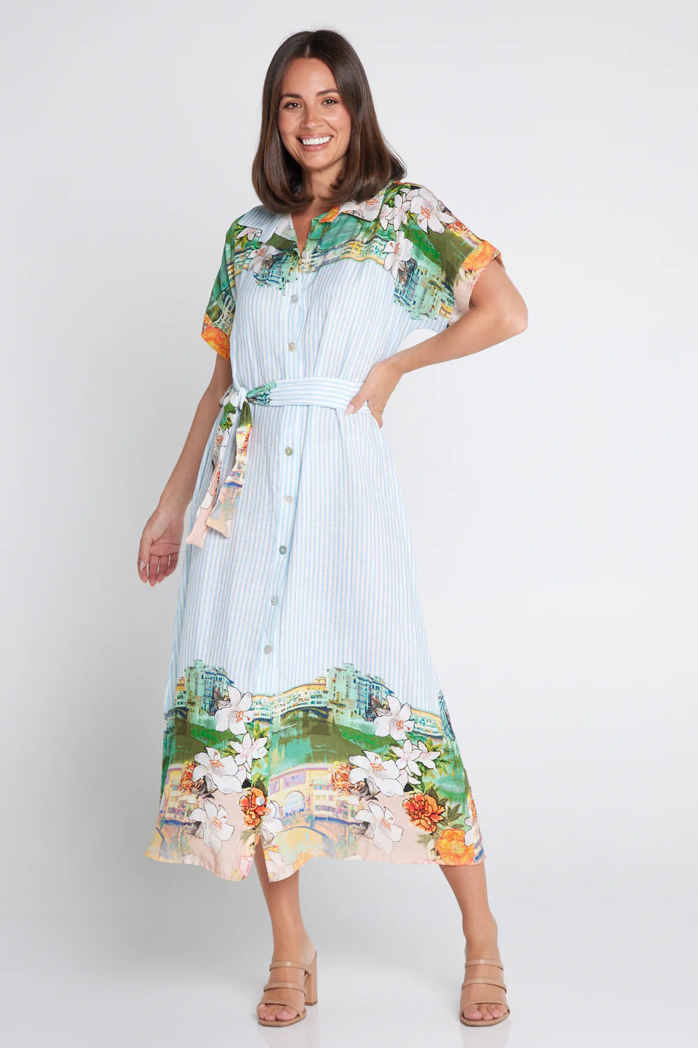 La Strada Seaside Gardens Linen Shirt Dress