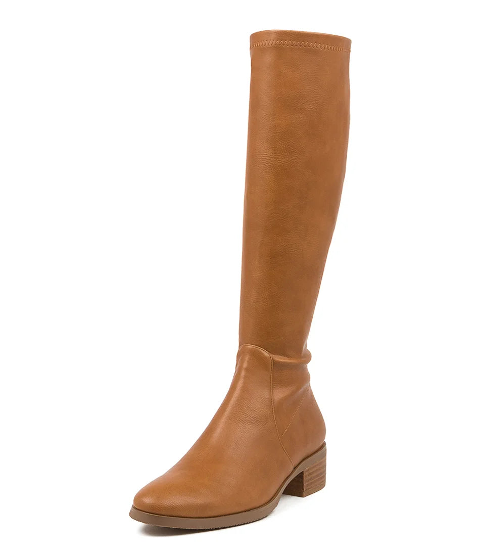 Django & Juliette Timothie Tan Stretch Knee High Boots