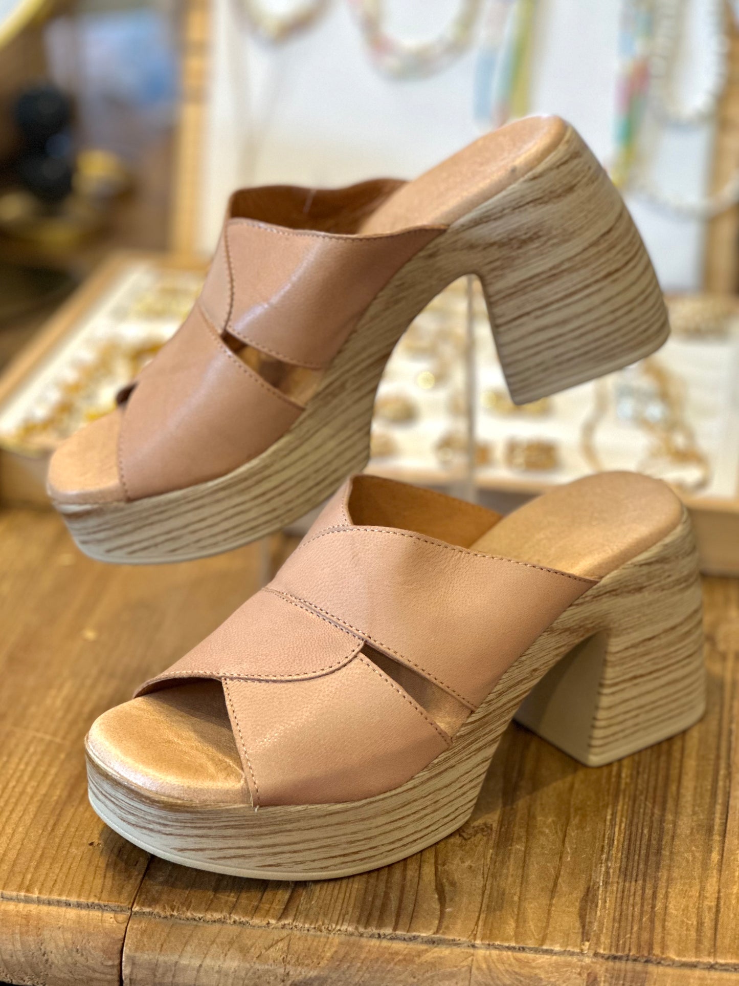 Raquel Perez Xenon Taupe Platform Wedges