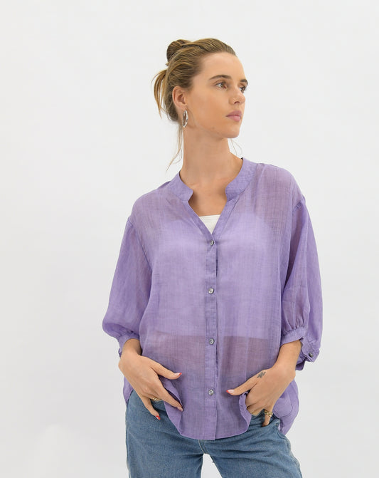 Worthier Aurora Purple Linen Button Shirt